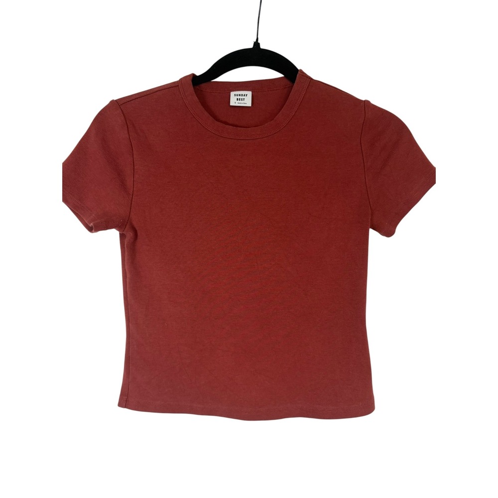 Sunday Best Aritzia Terracotta Red Short Sleeve Baby Tee Ribbed Crewneck Small